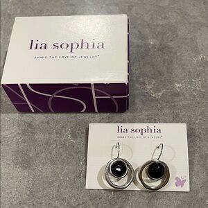 Lia Sophia Black and Silver Leverback Earrings
